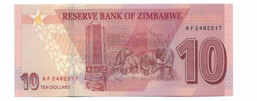 Зимбабве 10 долларов 2020 UNC эквивалент доллара США.