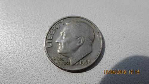 Монета Liberty One Dime 1968 перевёртыш 