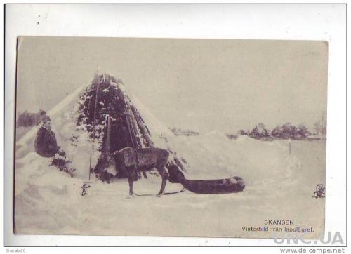 Старинная открытка Норвегия Skansen Vinterbbild fran lapplagret