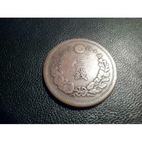 Японія 9 рік Мейдзі (1876) бронзова монета 2 два сени. Дракон.