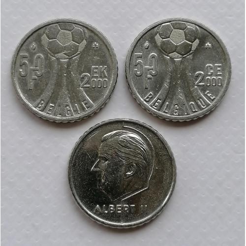 Бельгия 2 монеты 50 франков 2000г.Чемпионат Европы по футболу. (BELGIQUE-BELGIE)