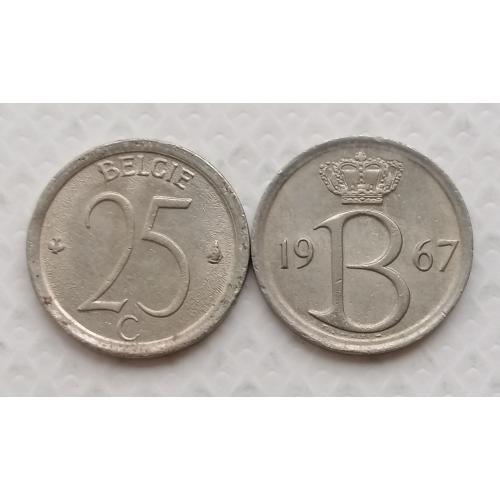 Бельгия 25 сантимов 1967г. BELGIE. Монетное отношение аверс/реверс (180°)
