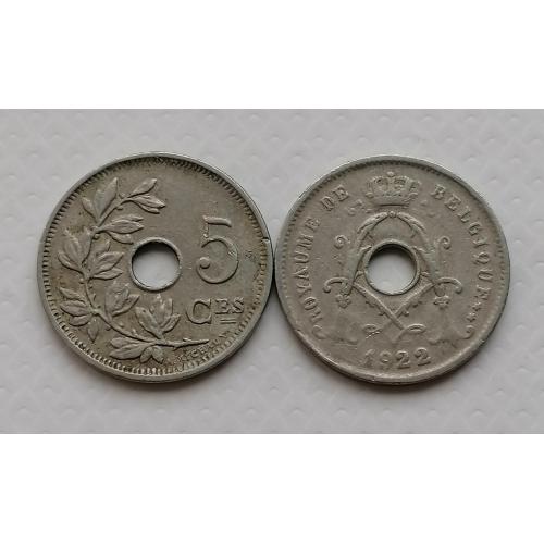 Бельгия 5 сантимов 1922г. ROYAUME DE BELGIQUE. 