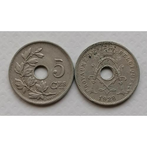 Бельгия 5 сантимов 1928г. ROYAUME DE BELGIQUE. 