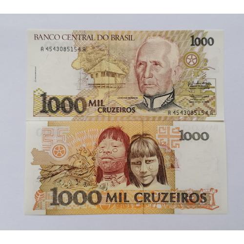 Бразилия 1000 новых крузейро 1990г. UNC. 