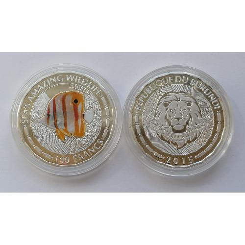 Бурунди 100 франков 2015г. Рыба бабочка. 