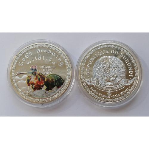 Бурунди 5000 франков 2014г. Креветка Богомол. Состояние на фото. 