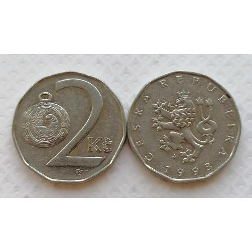 Чехия 2 кроны 1993г. Знак лист. 