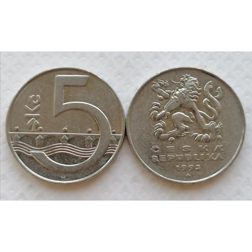 Чехия 5 крон 1993г. Знак лист. 