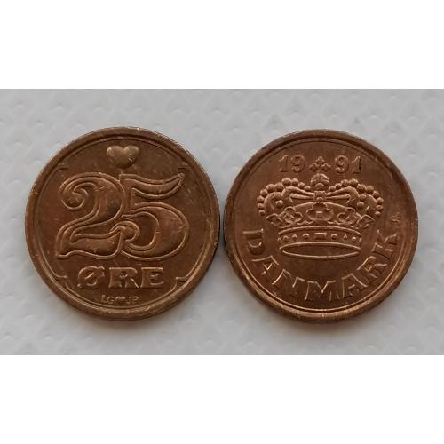 Дания 25 эре 1991г.