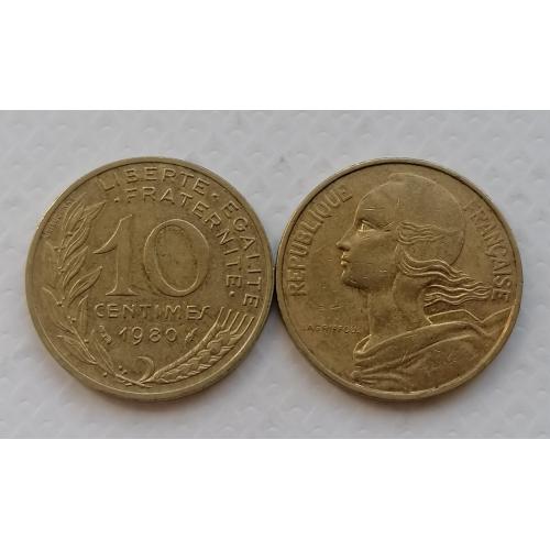 Франция 10 сантимов 1980г.