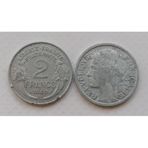 Франция 2 франка 1949г. Без метки монетного двора. 