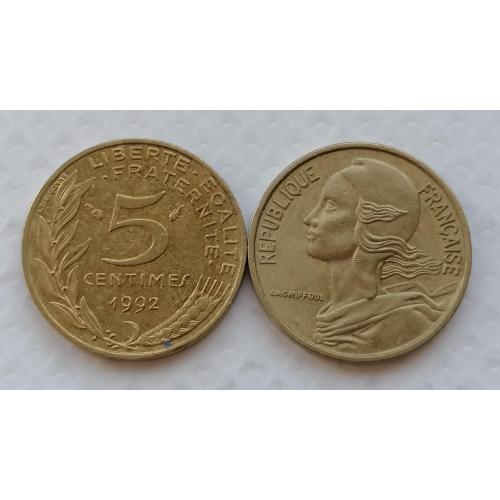 Франция 5 сантимов 1992г.