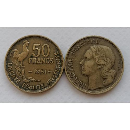 Франция 50 франков 1951г. Без метки монетного двора. 