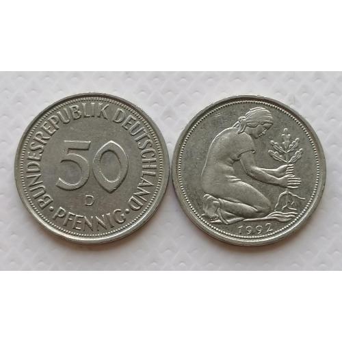 Германия 50 пфеннигов 1992г. Метка D. 