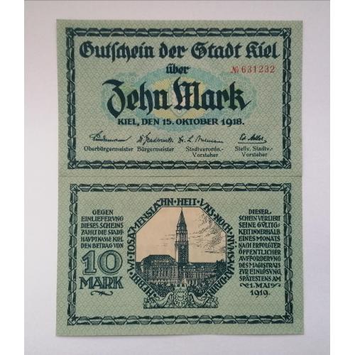Германия  Кель 10 марок 1918г. aUNC 