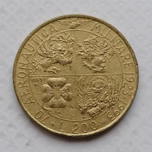 Италия 200 лир 1993г.Военная авиация. 