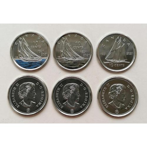 Канада 10 центов 2021г. UNC. 3 монеты. 