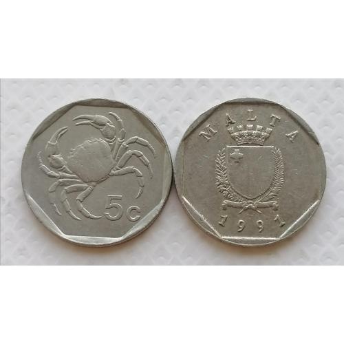 Мальта 5 центов 1991г.