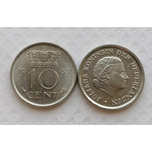 Нидерланды 10 центов 1965г.