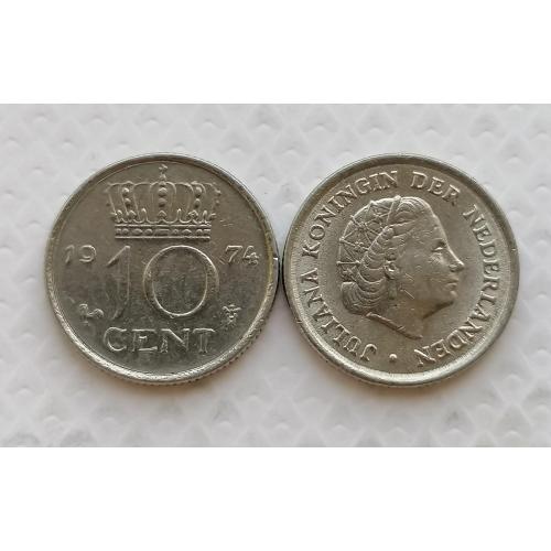 Нидерланды 10 центов 1974г.