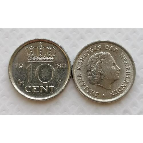 Нидерланды 10 центов 1980г.