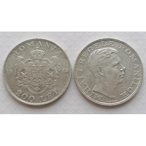 Румыния 200 леев 1942г. Серебро. 