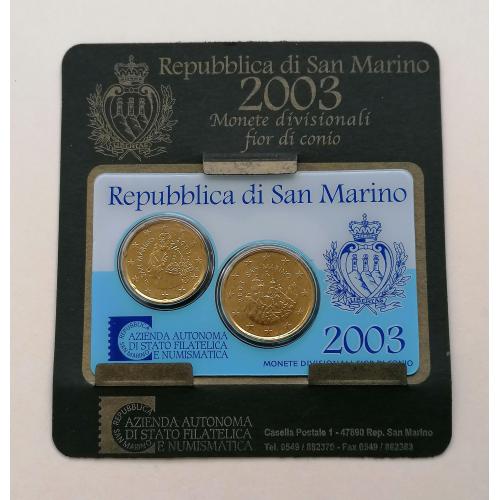 Сан-Марино 20 и 50 евроцентов 2003г. В блистере.