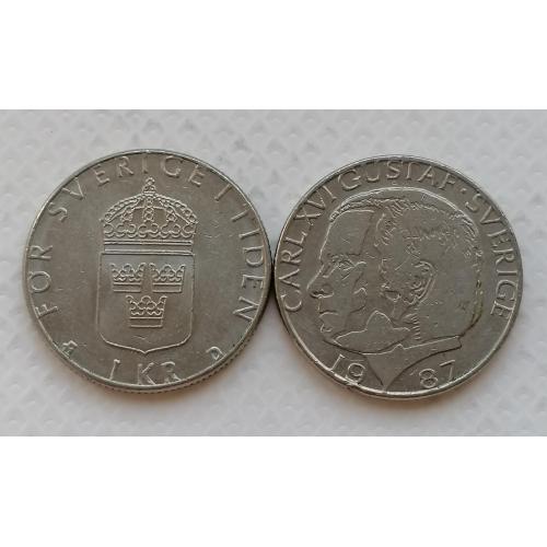Швеция 1 крона 1987г.
