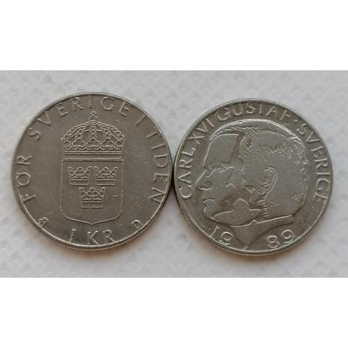 Швеция 1 крона 1989г.