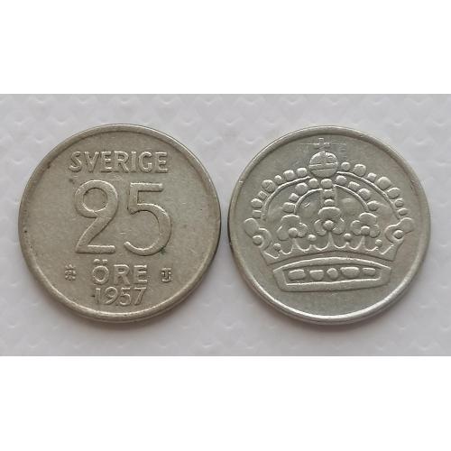 Швеция 25 эре 1957г. Серебро. 