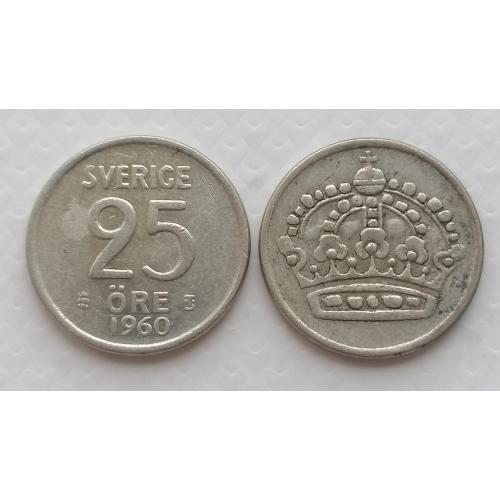 Швеция 25 эре 1960г. Серебро. 