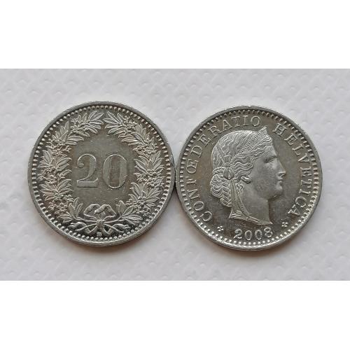 Швейцария 20 раппен 2008г.