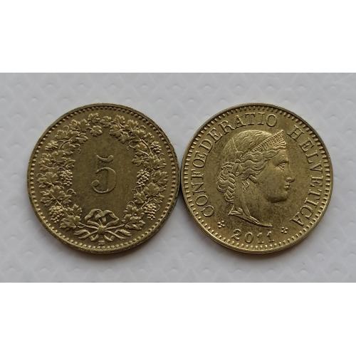 Швейцария 5 раппен 2011г. 