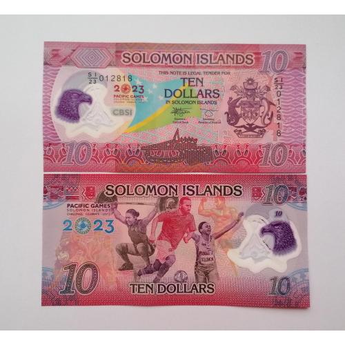Соломоновы острова 10 долларов 2023г. UNC. Polimer. 
