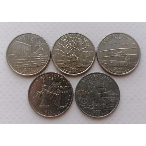 США ¼ долара 2001г. 5 монет. 