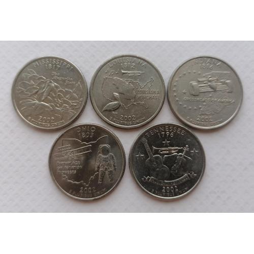 США ¼ долара 2002г. 5 монет. 
