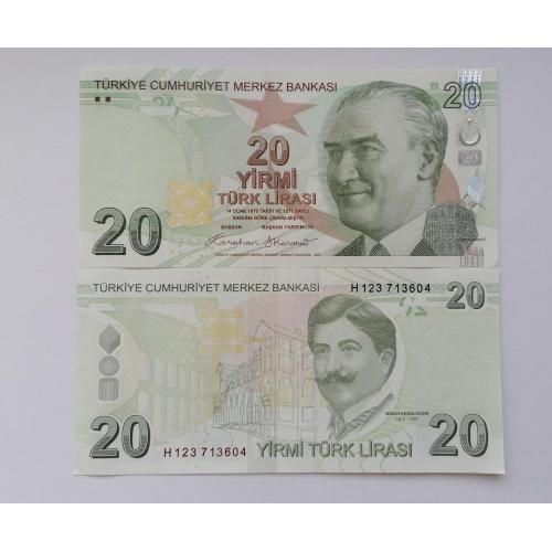 Турция 20 лир 2009(2025)г. UNC. 