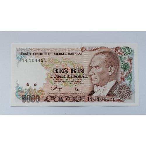 Турция 5000 лир 1970(1990-94)гг. UNC. 