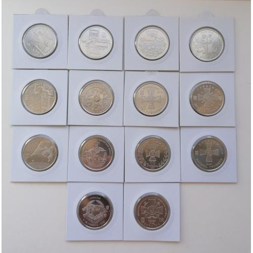 Украина 10 гривен 2018-22гг. Монеты в холдерах. Набор 14 штук.