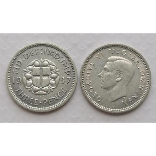 Великобритания 3 пенса 1937г. Серебро. 