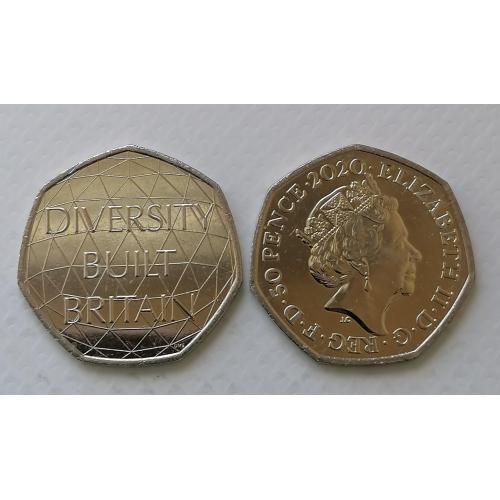 Великобритания 50 пенсов 2020г. Британское разнообразие. 