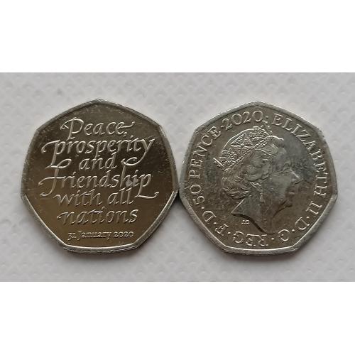 Великобритания 50 пенсов 2020г. Выход Великобритании из ЕС. 