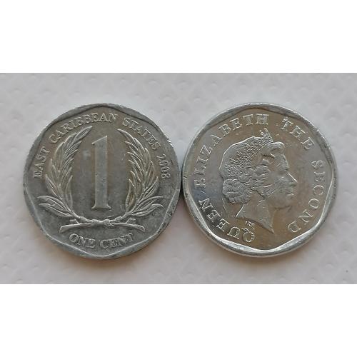 Восточные Карибские Штаты 1 цент 2008г. Длинная цифра. 