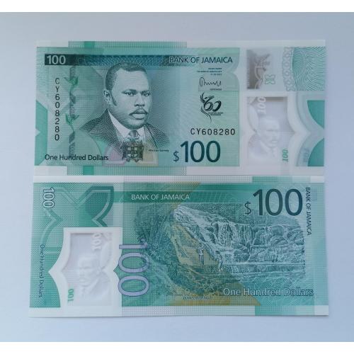 Ямайка 100 долларов 2022г. UNC. Polimer. 60 лет ямайке. 