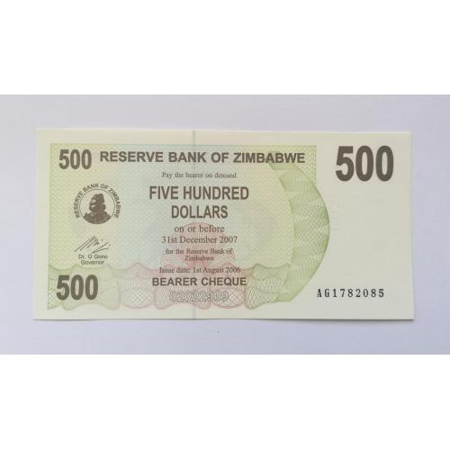 Зимбабве 500 долларов 2006(2007)г. UNC. 