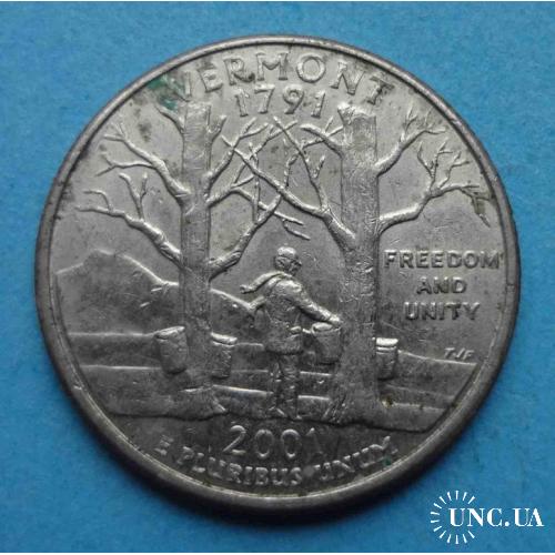 США 25 центов 2001 год P Вермонт
