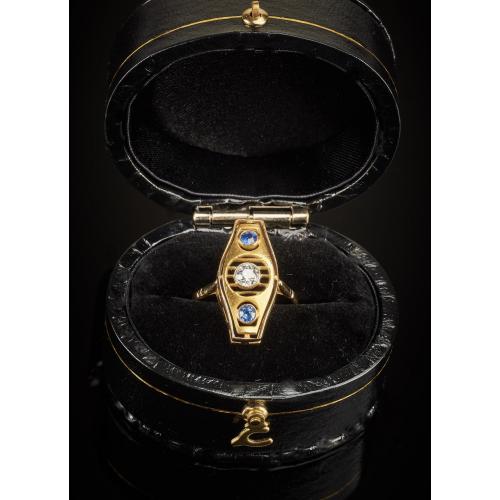 Кольцо золотое с бриллиантом и сапфирами,царская Россия