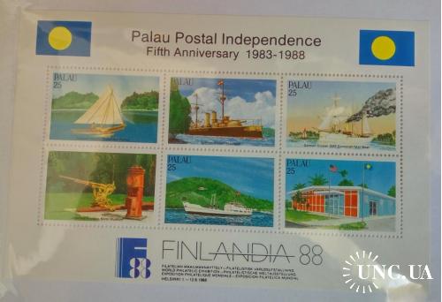 Палау 1988 флот корабли яхты почтовая система островов   БЛОК **