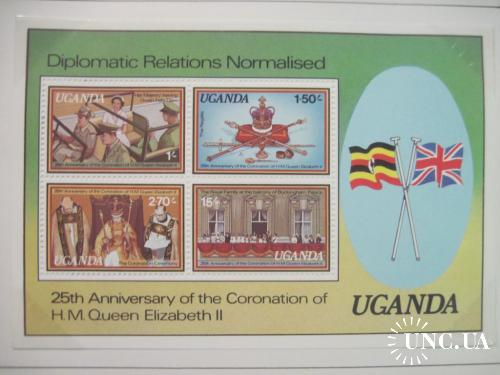 Уганда 1979 25 лет коронации Елизаветы БЛОК Надпечатка "Уганда освобождена" **